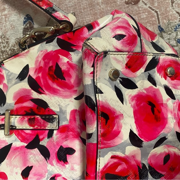Kate Spade Cedar Street Maise Rose Print Satchel Saffiano Leather Floral (flaws) - Picture 5 of 16